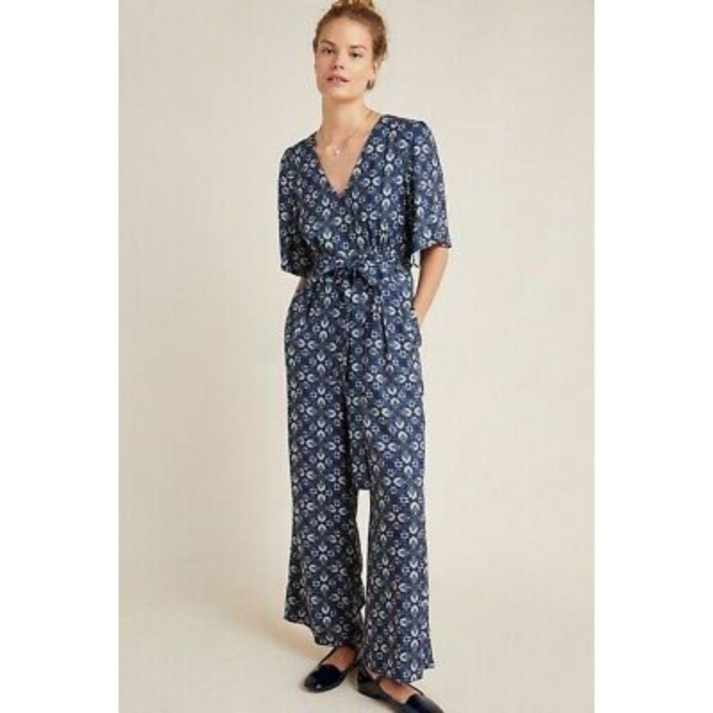 Laia Norma Floral Print Belted Jumpsuit Navy Blue sz xs NEW